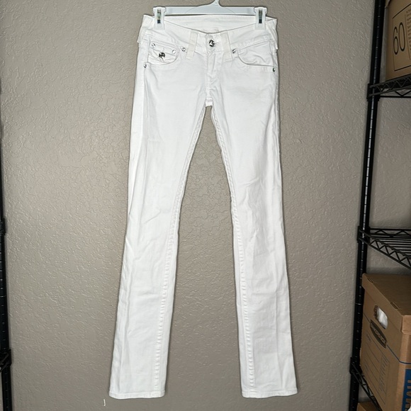 True Religion White Crystal button and rivets Jeans ex 26 x 33.5” inseam - Picture 3 of 12